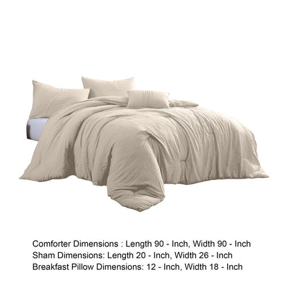 Veria 4 Piece Queen Comforter Set with Deep Stitching The Urban Port, Beige - View 6