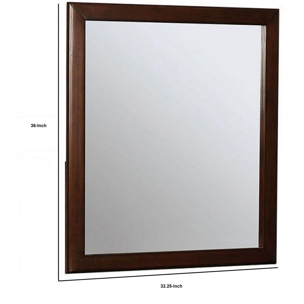 32 Inch Transitional Style Wooden Frame Mirror, Cherry - View 6