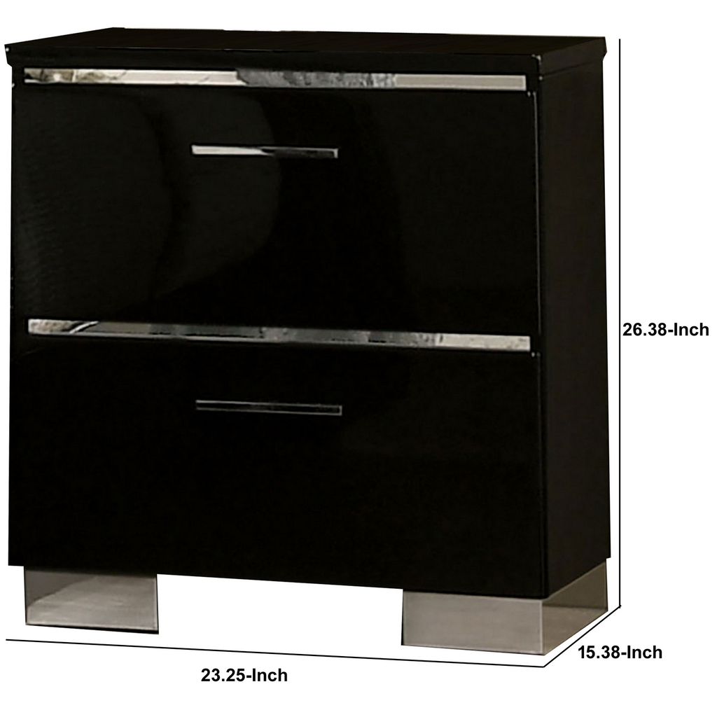 Cari Two Drawer Nightstand with USB Charger, Chrome, Black - View 6