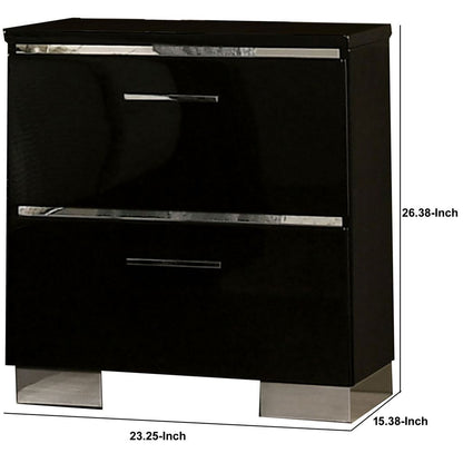 Cari Two Drawer Nightstand with USB Charger, Chrome, Black - View 6