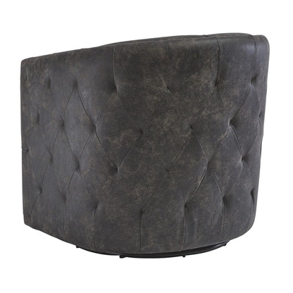 31 Inch Barrel Back Leatherette Swivel Accent Chair, Black - View 3