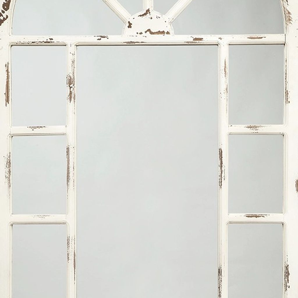 Wooden Window Pane Design Accent Mirror, Antique White - View 4