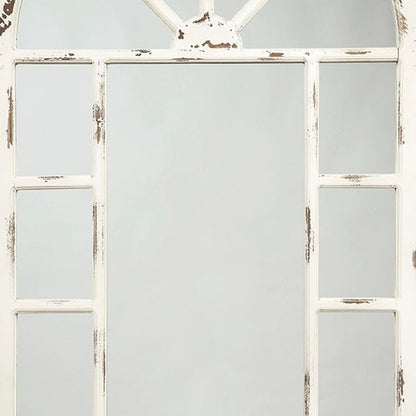 Wooden Window Pane Design Accent Mirror, Antique White - View 4