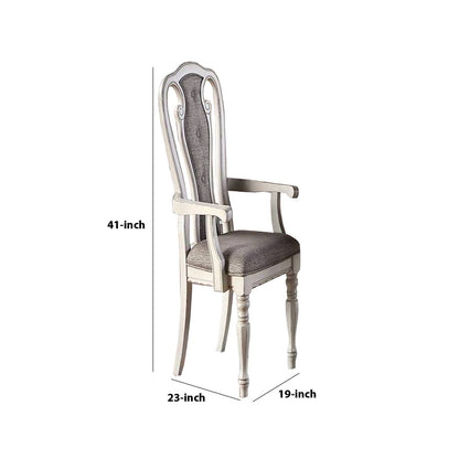 Wooden Arm Chair with Button Tufted Back, Set of 2, Cream and Gray - View 5