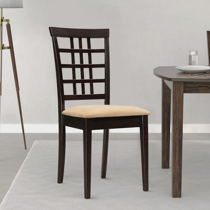 Geometric Wooden Dining Chair with Padded Seat, Set of 2, Brown and Beige - View 7