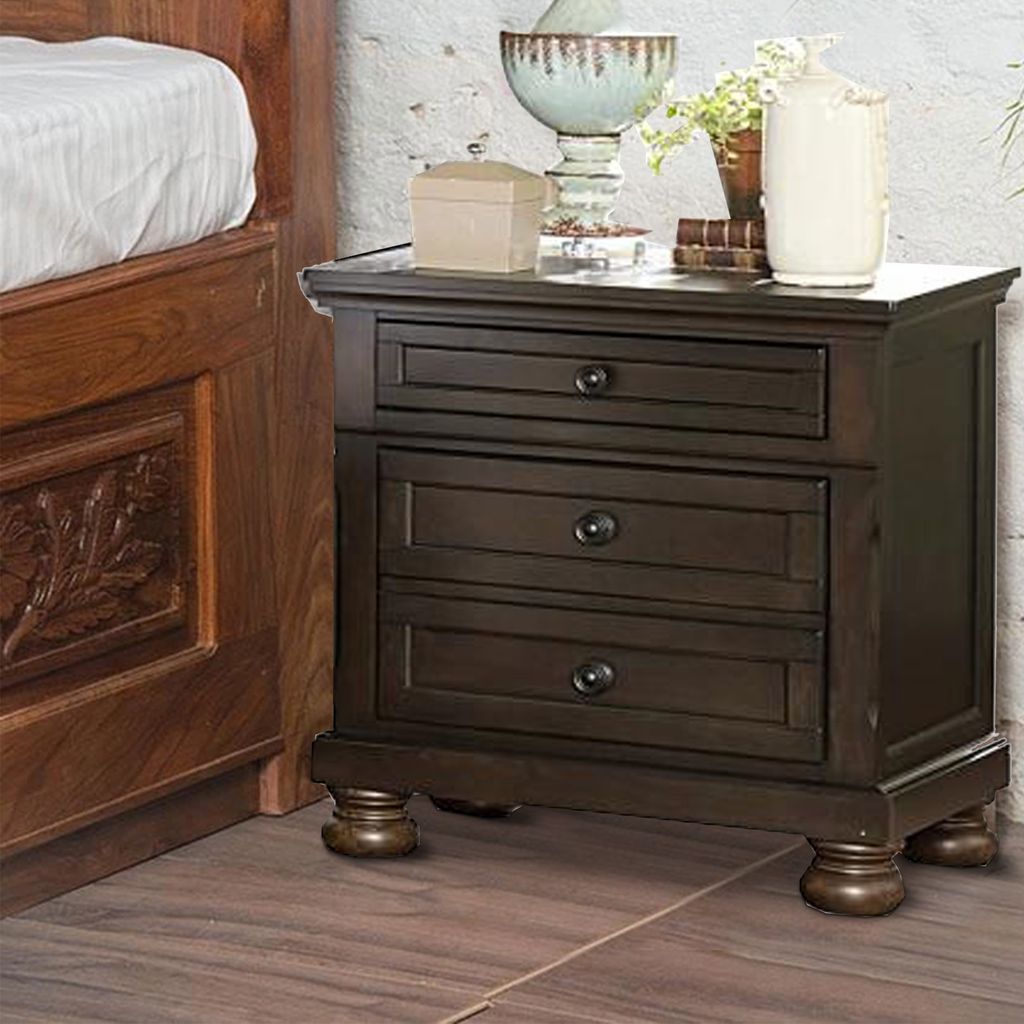 Wooden Mid Century Design Night Stand Chest With Hidden Drawer, Dark Brown - View 6