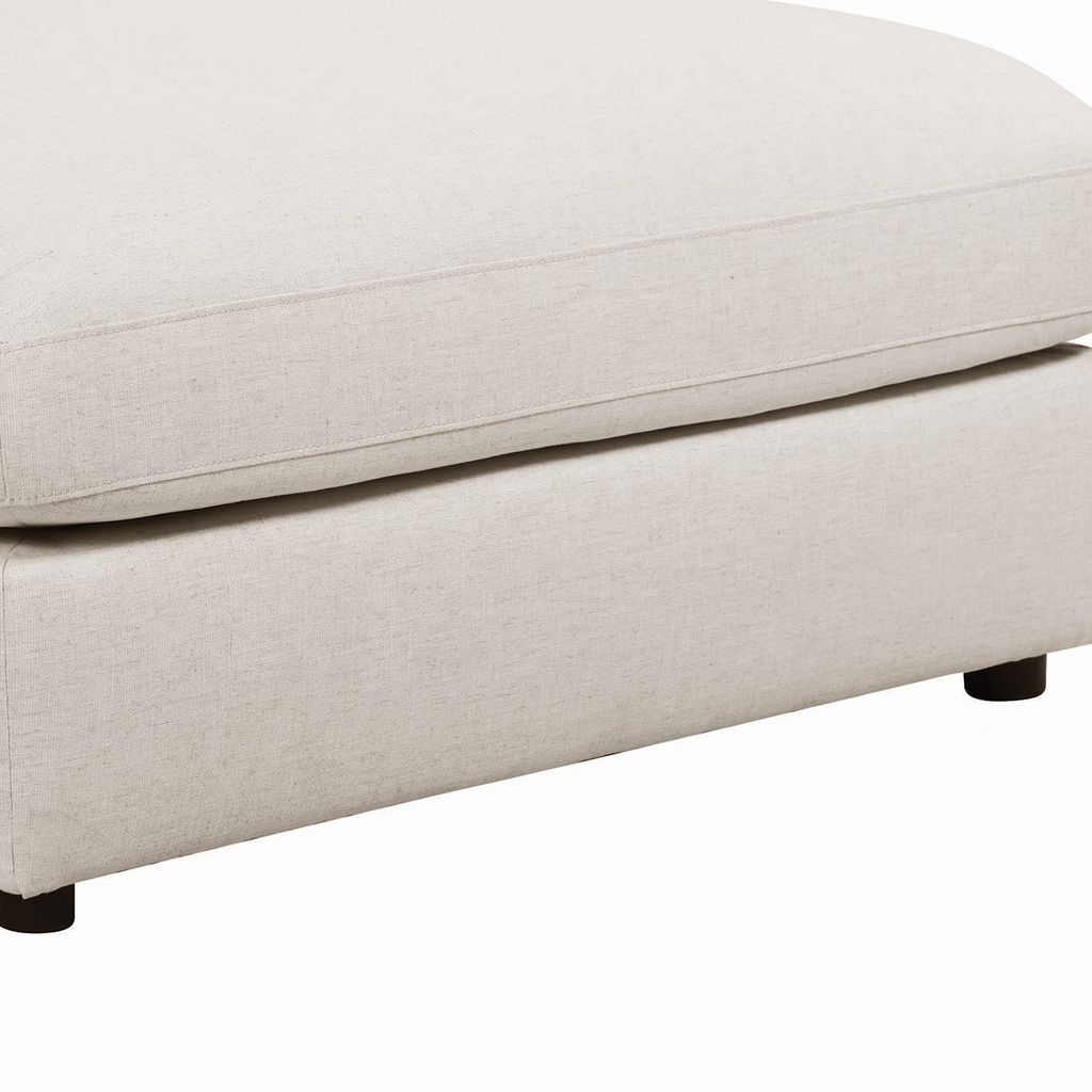Fabric Upholstered Wooden Ottoman with Loose Cushion Seat and Small Feet, Beige - View 4