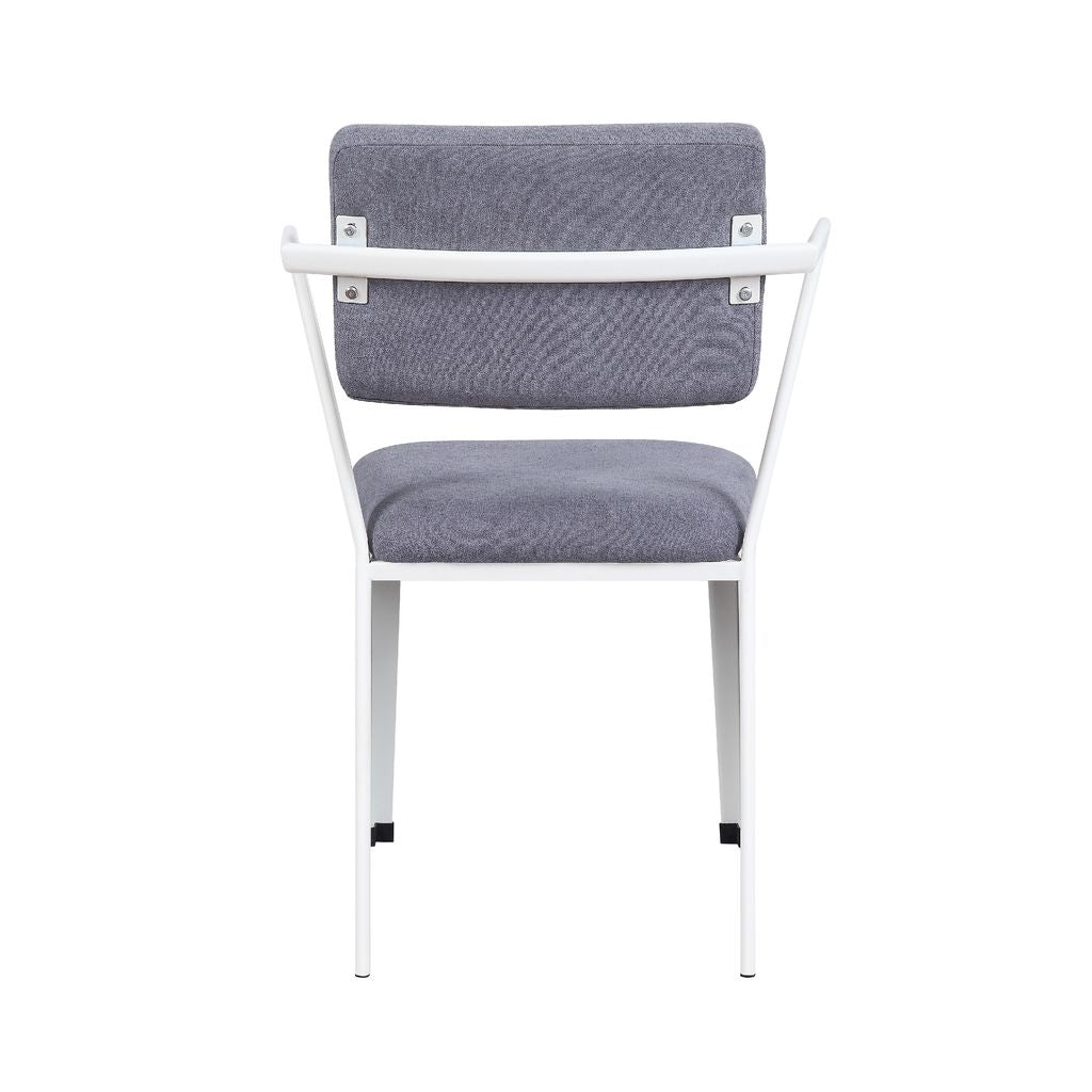 Metal Chair with Fabric Upholstery and Straight Legs, Gray and White - View 4