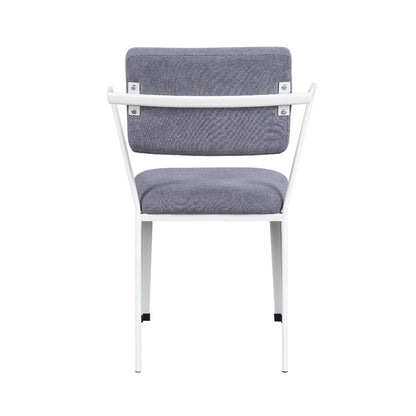 Metal Chair with Fabric Upholstery and Straight Legs, Gray and White - View 4