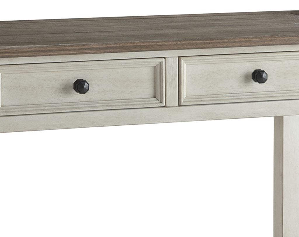 Sofa Table With Plank Style Top and 2 Gliding Drawers, Brown and White - View 3