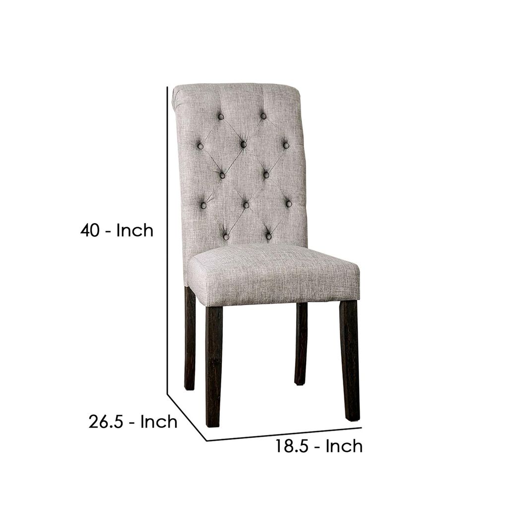 Side Chair with Button Tufted Backrest, Set of 2, Gray - View 5