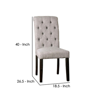 Side Chair with Button Tufted Backrest, Set of 2, Gray - View 5
