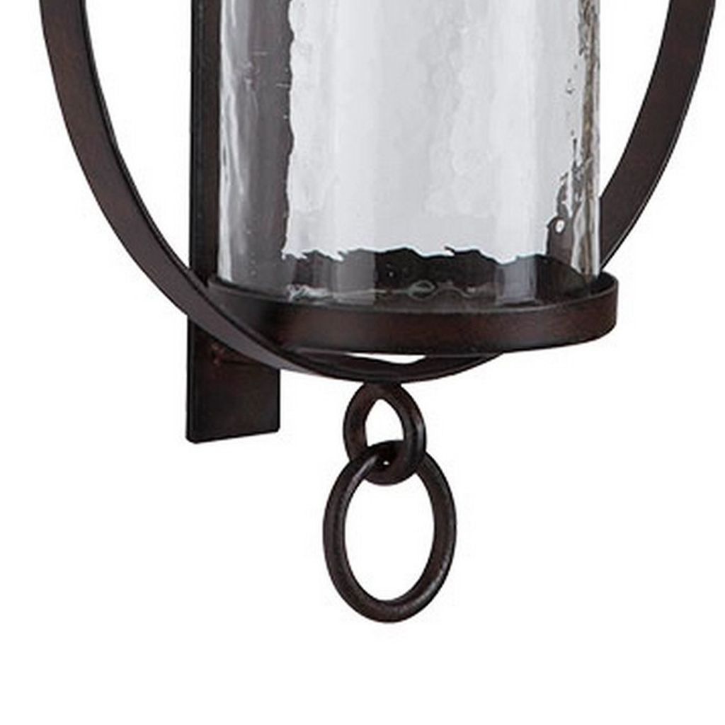 Metal Wall Sconce with Glass Hurricane and Chain Design Holder, Black - View 4