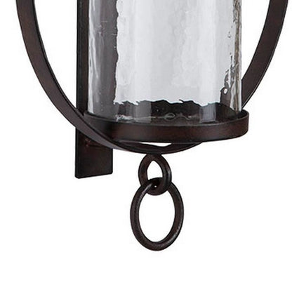 Metal Wall Sconce with Glass Hurricane and Chain Design Holder, Black - View 4
