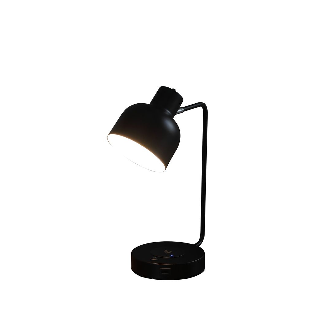 15 Inch Metal Table Lamp, Adjustable Shade, Wireless Charging, Black - View 2
