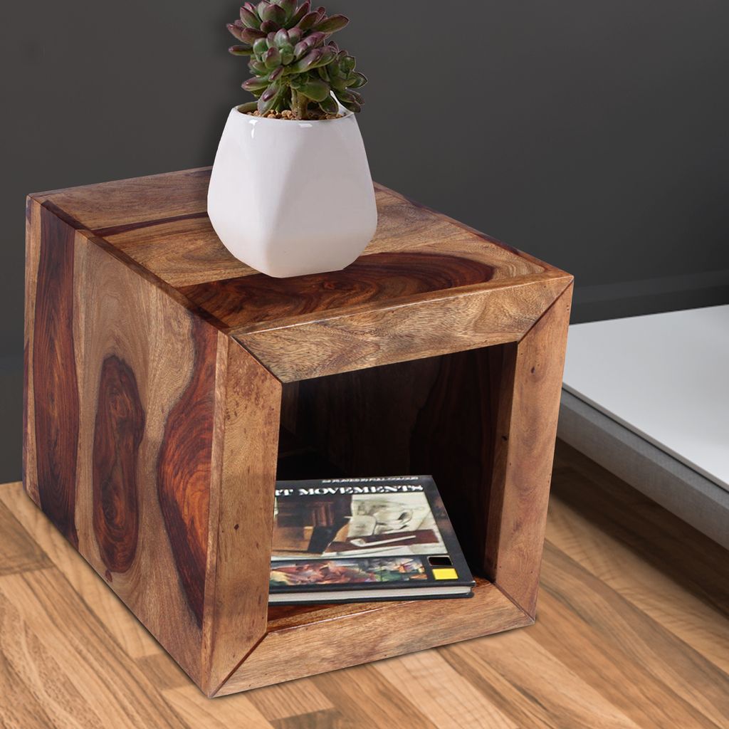 Cube Shape Rosewood Side Table With Cutout Bottom, Brown - View 7