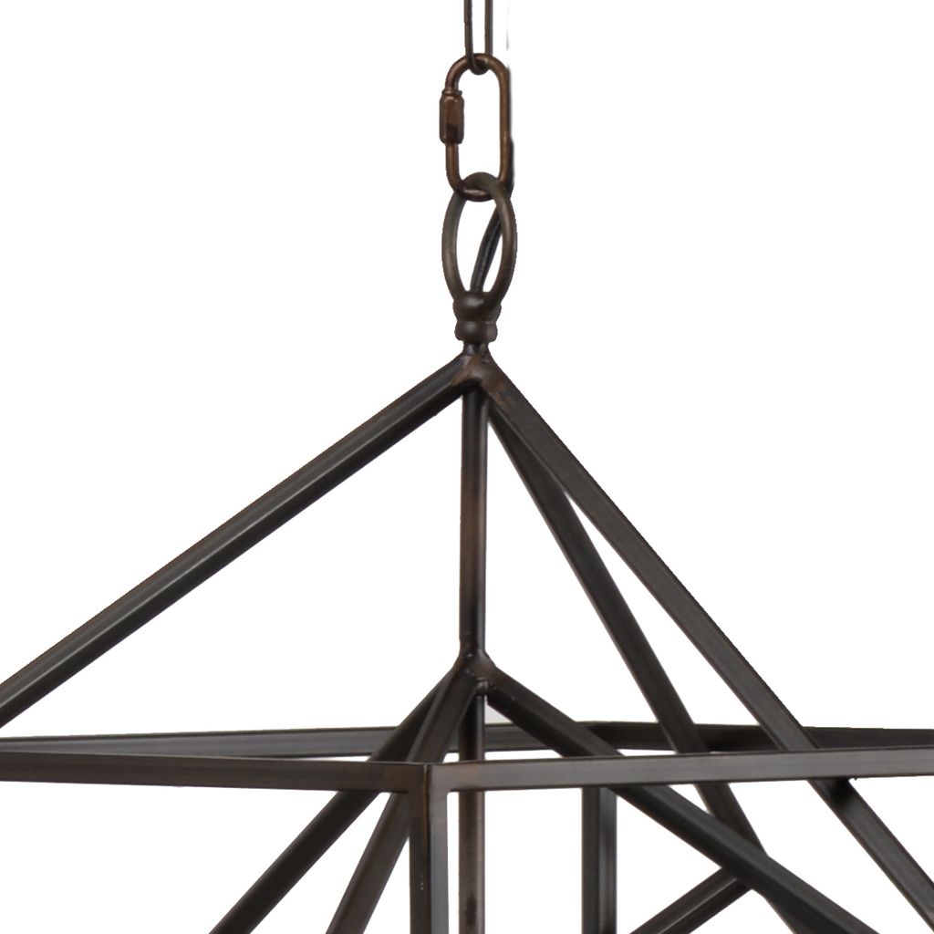 19 Inch 2 Light Chandelier, Geometric Pattern, Iron Frame, Retro, Black - View 2