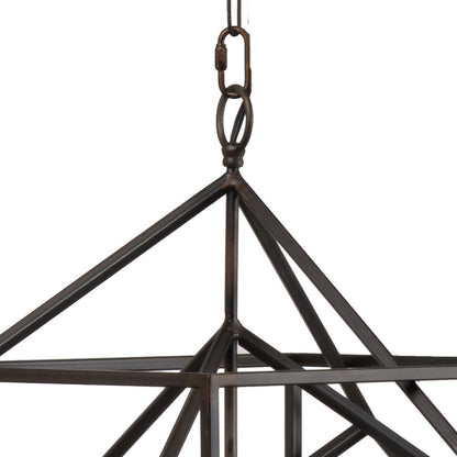 19 Inch 2 Light Chandelier, Geometric Pattern, Iron Frame, Retro, Black - View 2