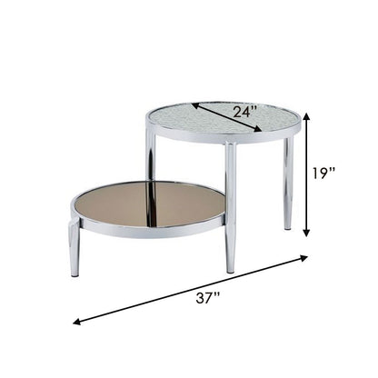 Twin Top Coffee Table with Tubular Rounded Legs, Silver - View 6