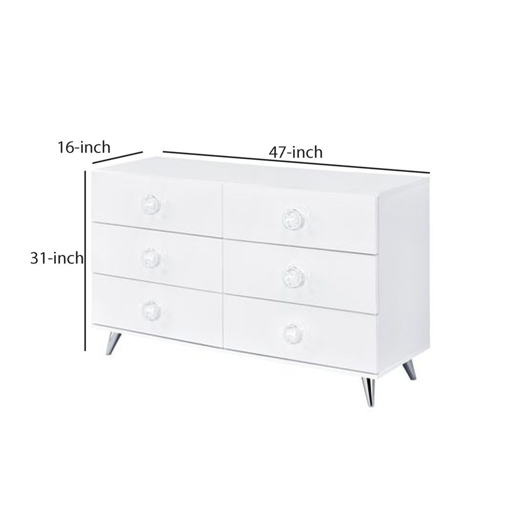 Dresser with 6 Drawers and Angled Metal Feet, White - View 6