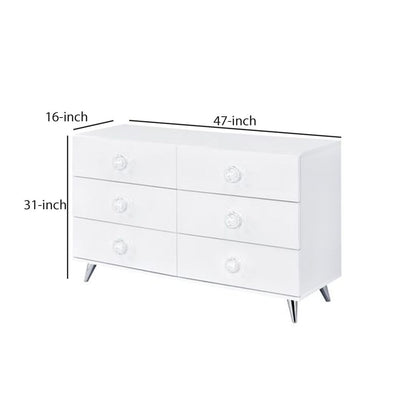 Dresser with 6 Drawers and Angled Metal Feet, White - View 6