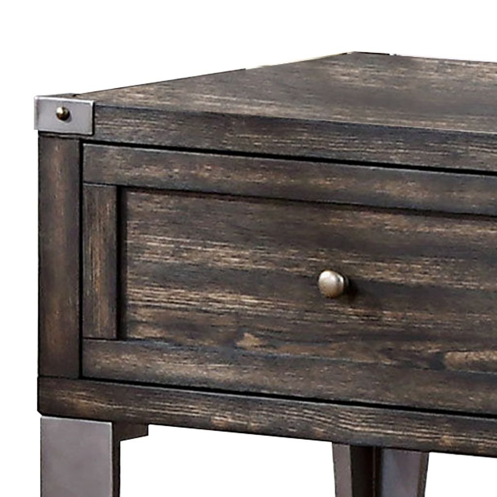 1 Drawer Wooden End Table with Metal Angled Legs, Brown - View 4