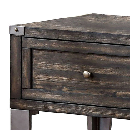 1 Drawer Wooden End Table with Metal Angled Legs, Brown - View 4