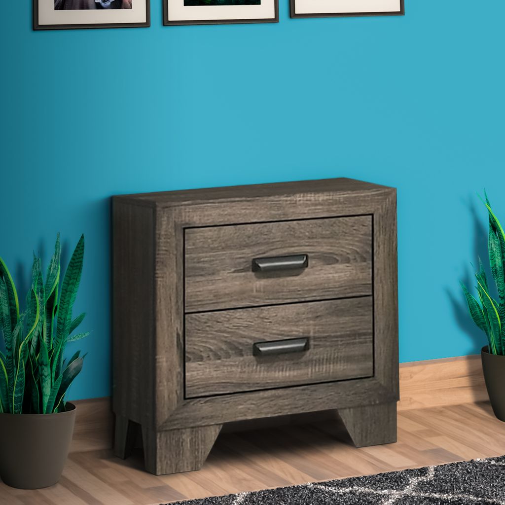2 Drawer Wooden Nightstand with Metal Handles and Bracket Legs, Brown - View 6