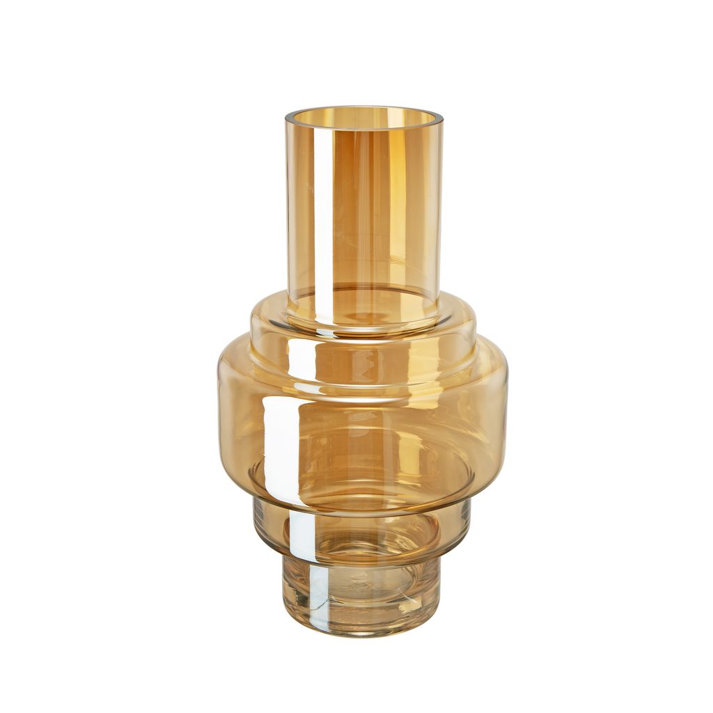 Alma 14 Inch Modern Vase, Geometric Design, Amber Luster Glass Frame