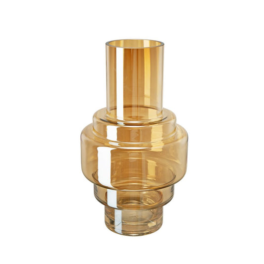 Alma 14 Inch Modern Vase, Geometric Design, Amber Luster Glass Frame