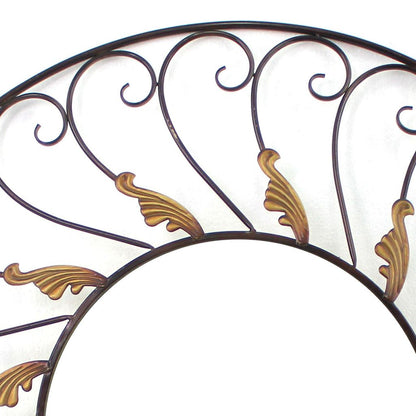 Round Metal Wall Mirror Set of 2 with Scroll Details, Bronze and Gold - View 4