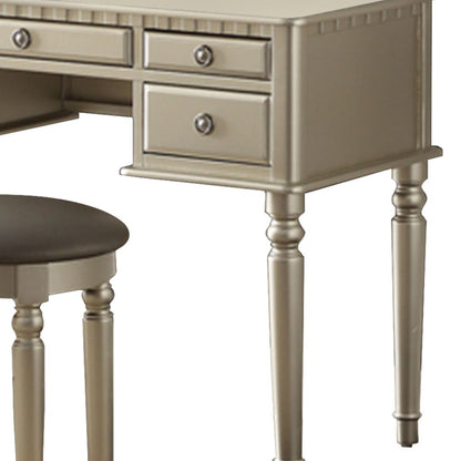 Commodious Vanity Set Featuring Stool And Mirror Silver - View 4
