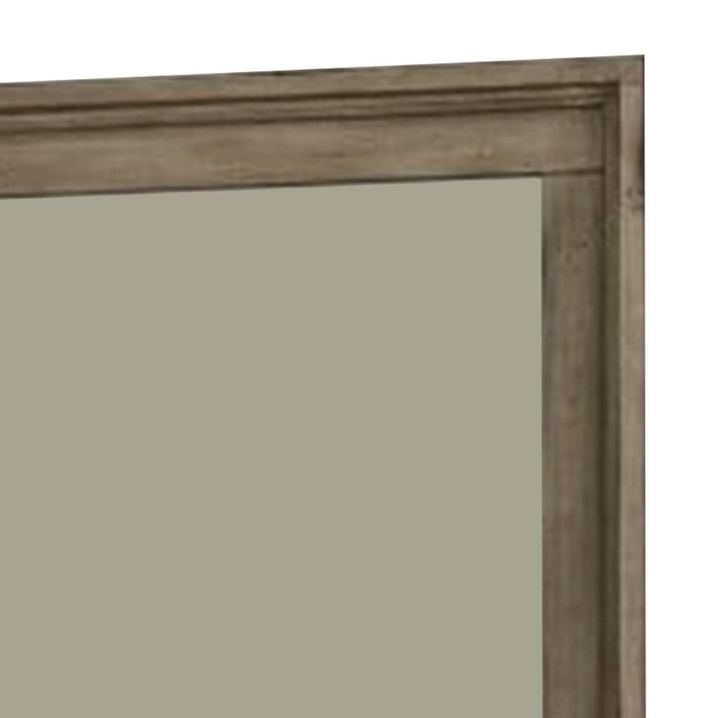 Wall Mirror with Beveled Molded Wooden Frame, Natural Brown - View 3
