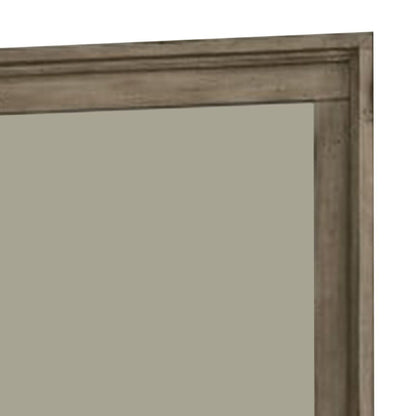 Wall Mirror with Beveled Molded Wooden Frame, Natural Brown - View 3