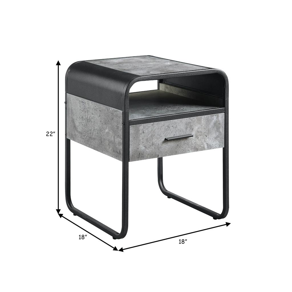 Ish 22 Inch Modern Wood End Table, 1 Drawer, Metal Handles, Gray , Black - View 6