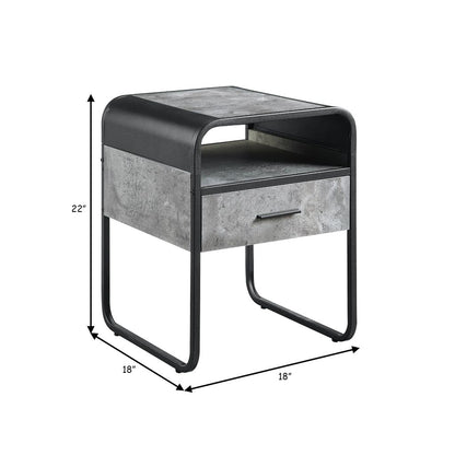 Ish 22 Inch Modern Wood End Table, 1 Drawer, Metal Handles, Gray , Black - View 6