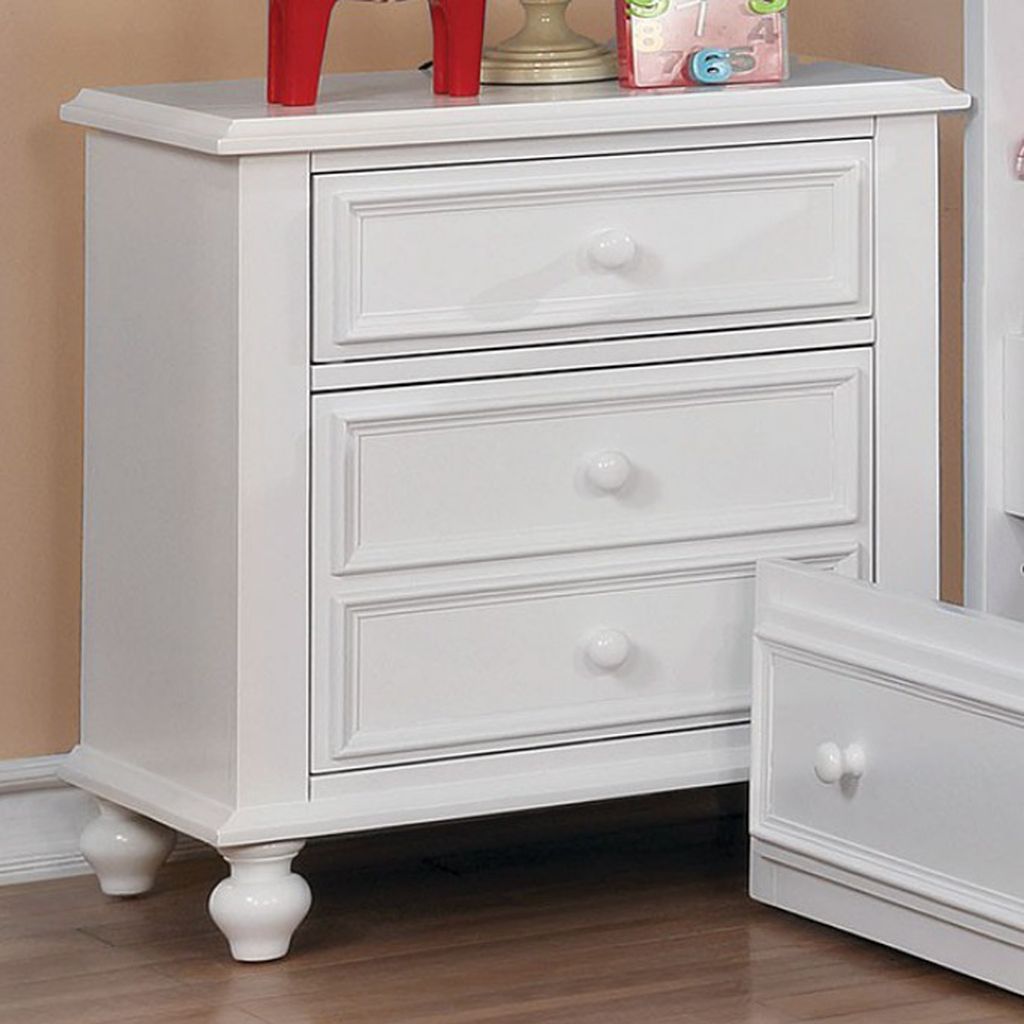 28 Inch Bedside Nightstand, 2 Drawers with Classic Round Knobs, Handcrafted White Mango Wood - View 3