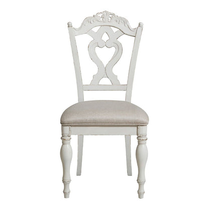 Victorian Style Writing Desk Chair with Engraved Backrest, Antique White - View 2