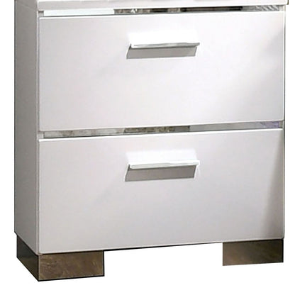 Wood and Metal Nightstand with 2 Drawers,  White and Silver - View 4
