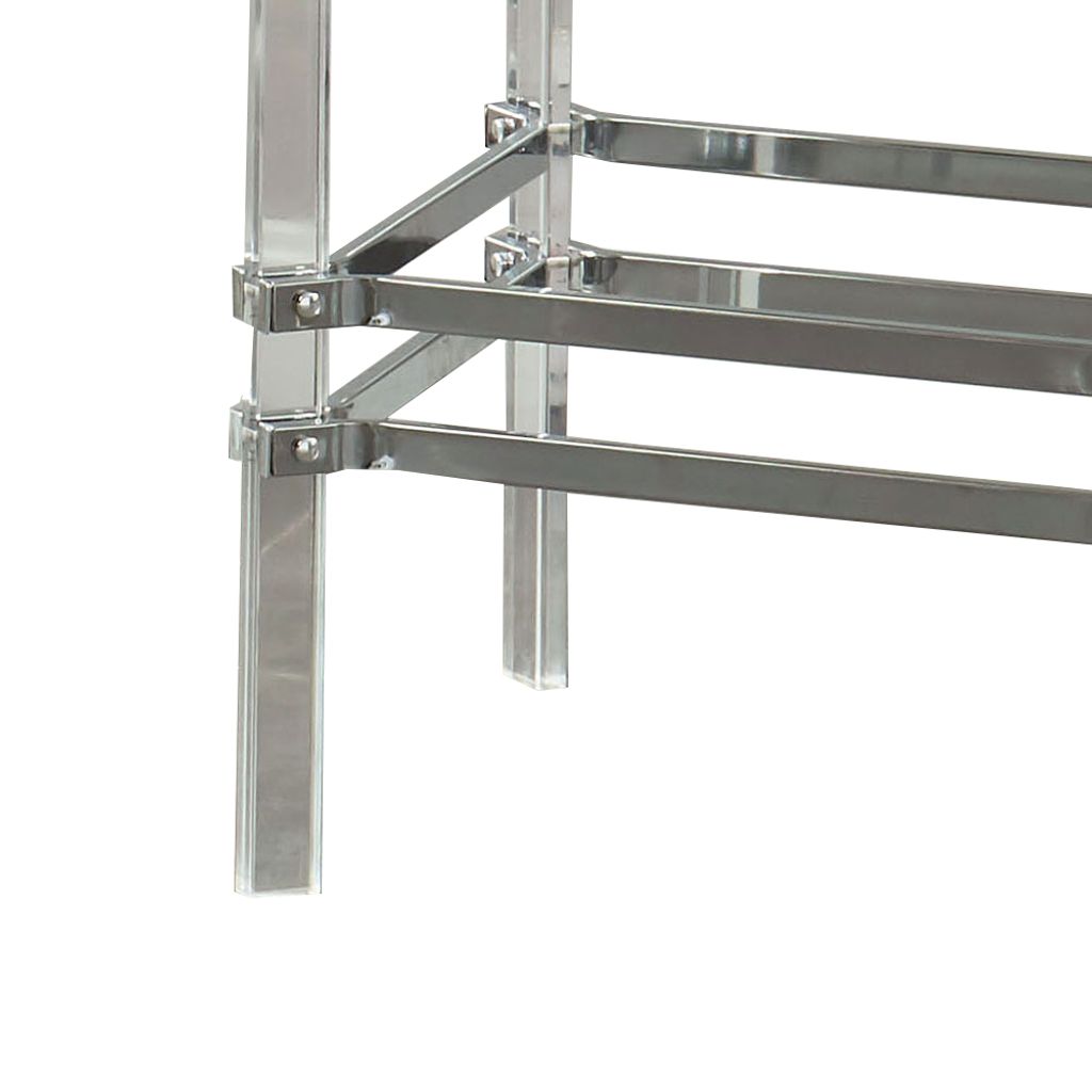 Square Glass and Metal End Table with Tubular Legs, Silver and Clear - View 2