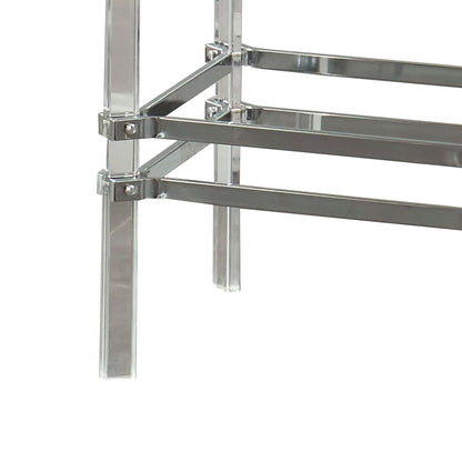 Square Glass and Metal End Table with Tubular Legs, Silver and Clear - View 2