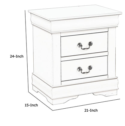 2 Drawer Wooden Nightstand with Metal Hanging Pulls and Bracket Feet, White - View 5