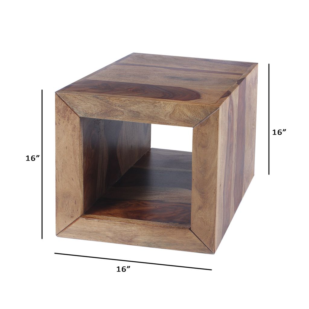 Cube Shape Rosewood Side Table With Cutout Bottom, Brown - View 6
