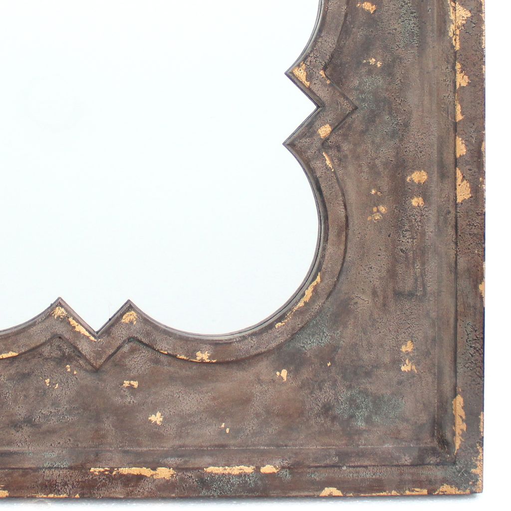 Quatrefoil Pattern Wood Mirror with Distressed Finish, Silver and Brown - View 2