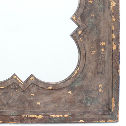 Quatrefoil Pattern Wood Mirror with Distressed Finish, Silver and Brown - View 2