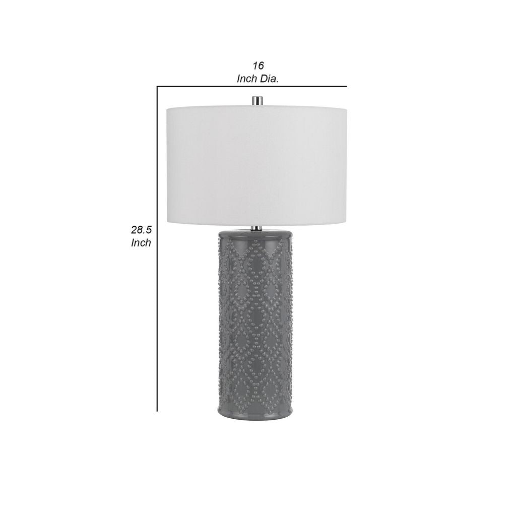 29 Inch Accent Table Lamp Set of 2, Tall Cylinder, Ball Finial Accent, Gray - View 6