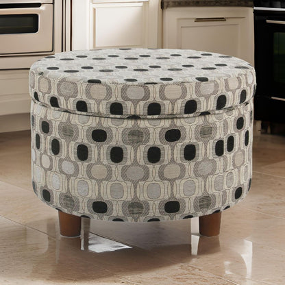 Wooden Ottoman with Geometric Patterned Fabric Upholstery and Hidden Storage, Multicolor - View 7