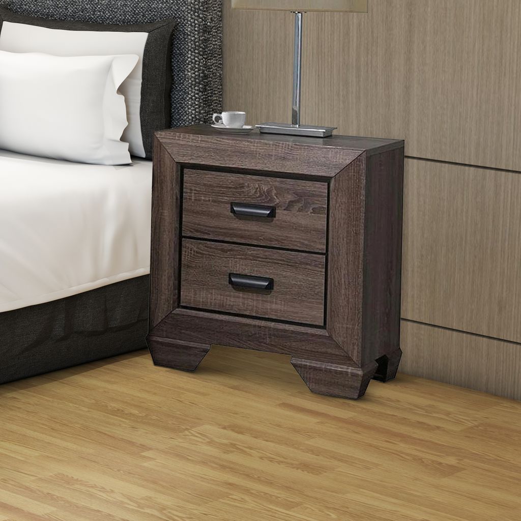 Two Drawer Nightstand With Scalloped Feet In Weathered Gray Grain Finish - View 7