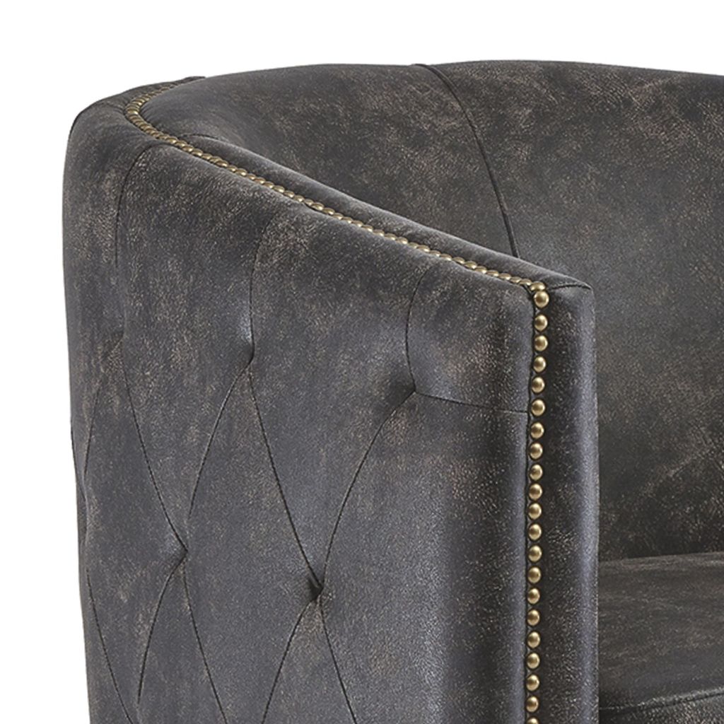 31 Inch Barrel Back Leatherette Swivel Accent Chair, Black - View 4
