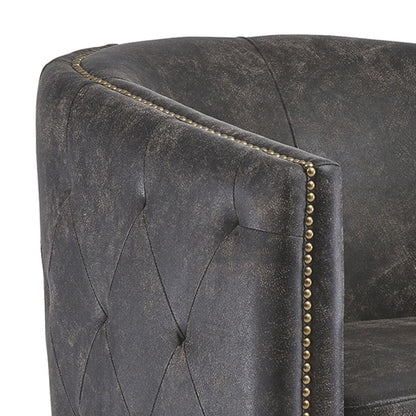 31 Inch Barrel Back Leatherette Swivel Accent Chair, Black - View 4